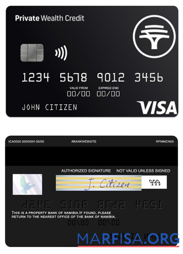 Printable Namibia First National Bank private wealth credit visa card template